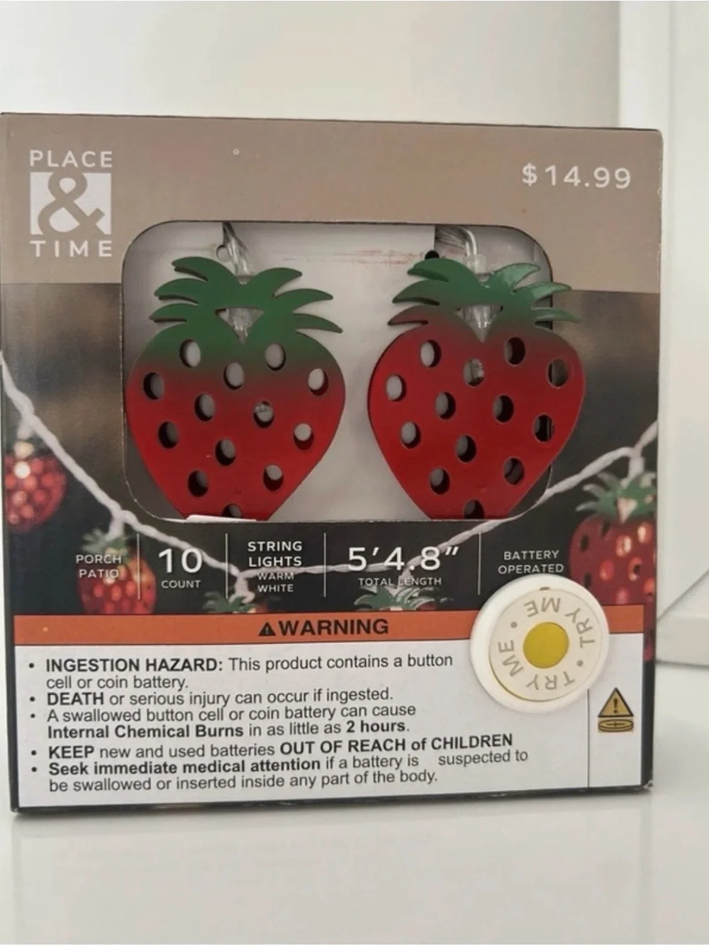 Place & Time Strawberry String Lights - Red & Green Decorative LED
